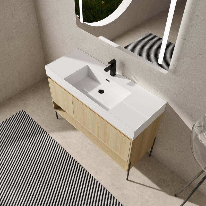 47-Inch Resin Bathroom Vanity with Multi-Layer Solid Wood Frame, Stylish Tripod Design