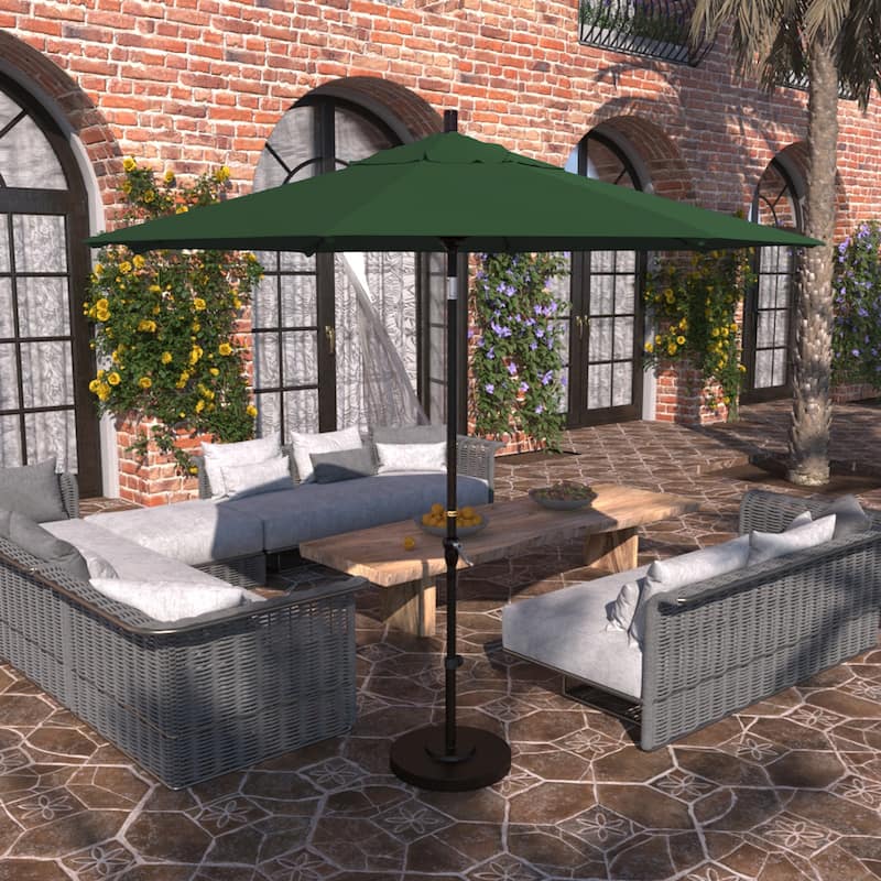 California Umbrella 9' Sunset Series Patio Umbrella Bronze Aluminum Frame and Ribs, Crank Lift Auto Tilt, Pacifica Pacific Blue - Hunter Green