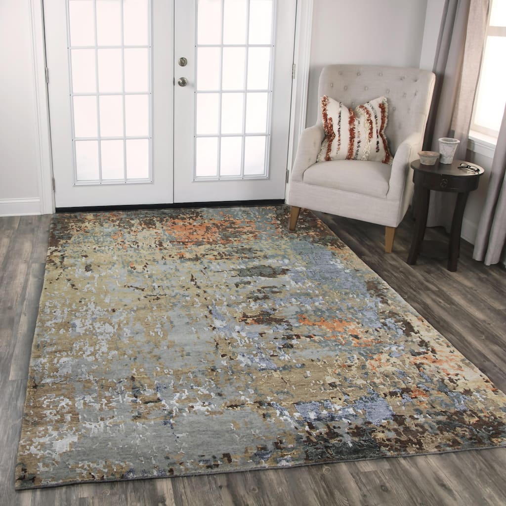 Alora Decor Noble Multi-colored Abstract Hand-knotted Wool Blend Rug