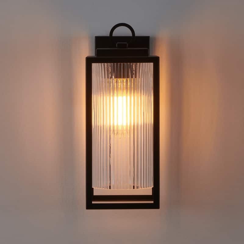 KAWOTI 1-Light Outdoor Wall Sconce with Cylindrical Ribbed Glass - W5.5" x D7" x H14"