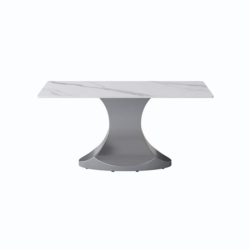 Rectangular Dining Table, Faux Marble Kitchen Dining Table with Grey Pedestal.