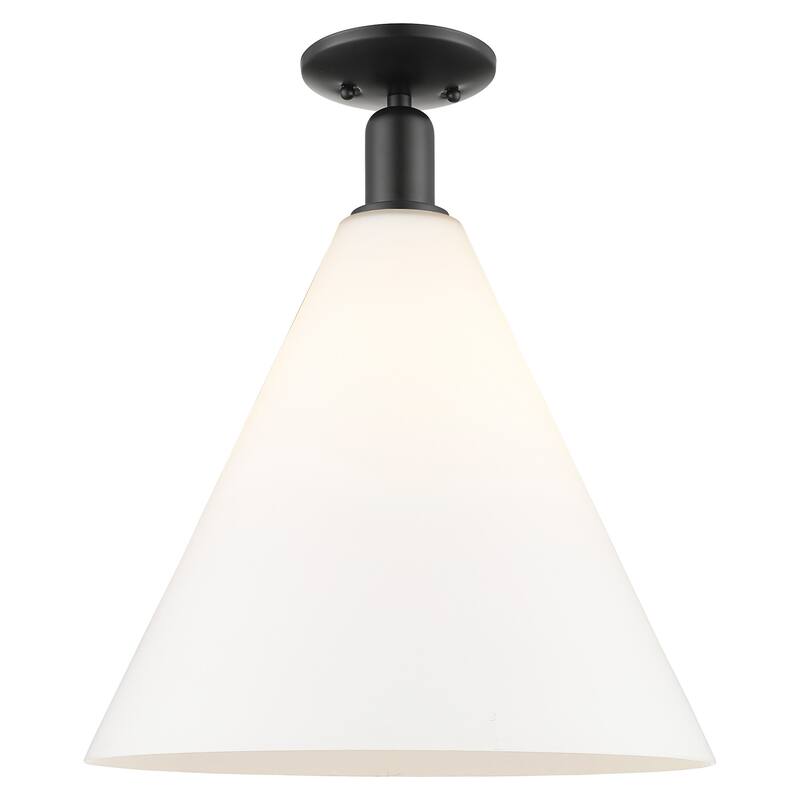 Innovations Lighting 716-1C-19-16 Berkshire Glass Semi-Flush Berkshire - Matte Black / Matte White