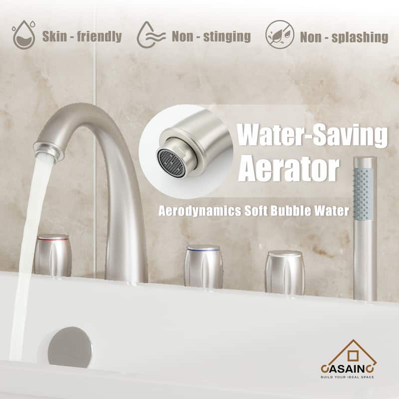 3-Handle Waterfall Roman Tub Faucet Deck-Mount Bathtub Faucet with Hand Shower