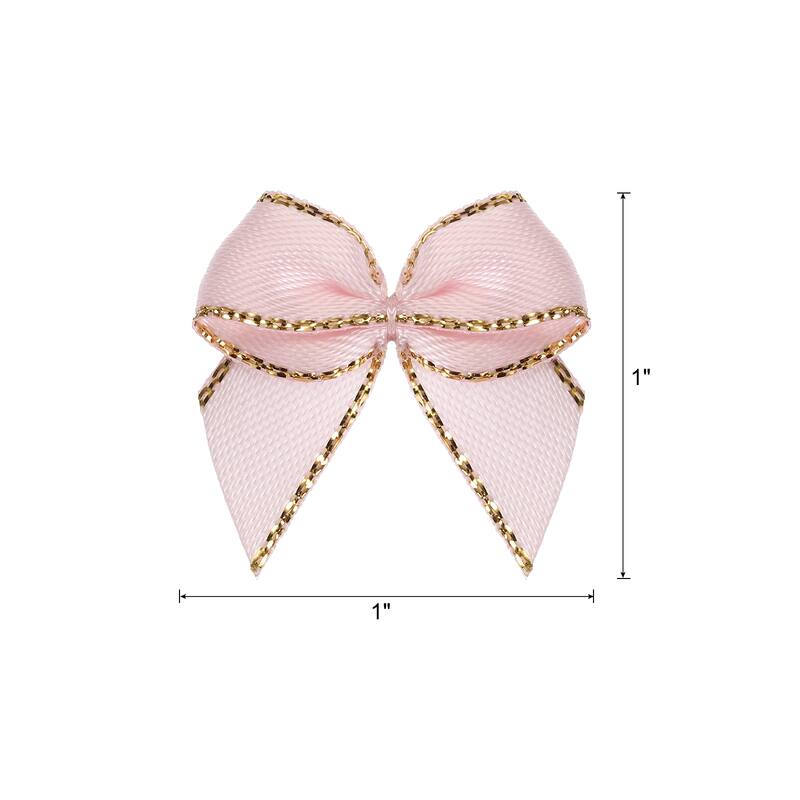 100Pcs Mini Gingham Ribbon Bow 1" Checkered Fabric Ribbon Bows - Light Pink