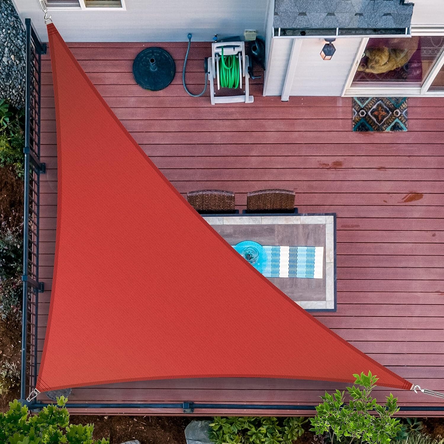 12' x 21' x 24.2' Red Triangle Sun Shade Sail UPF50, Water & Air Permeable, UV Resistant, Customizable Size