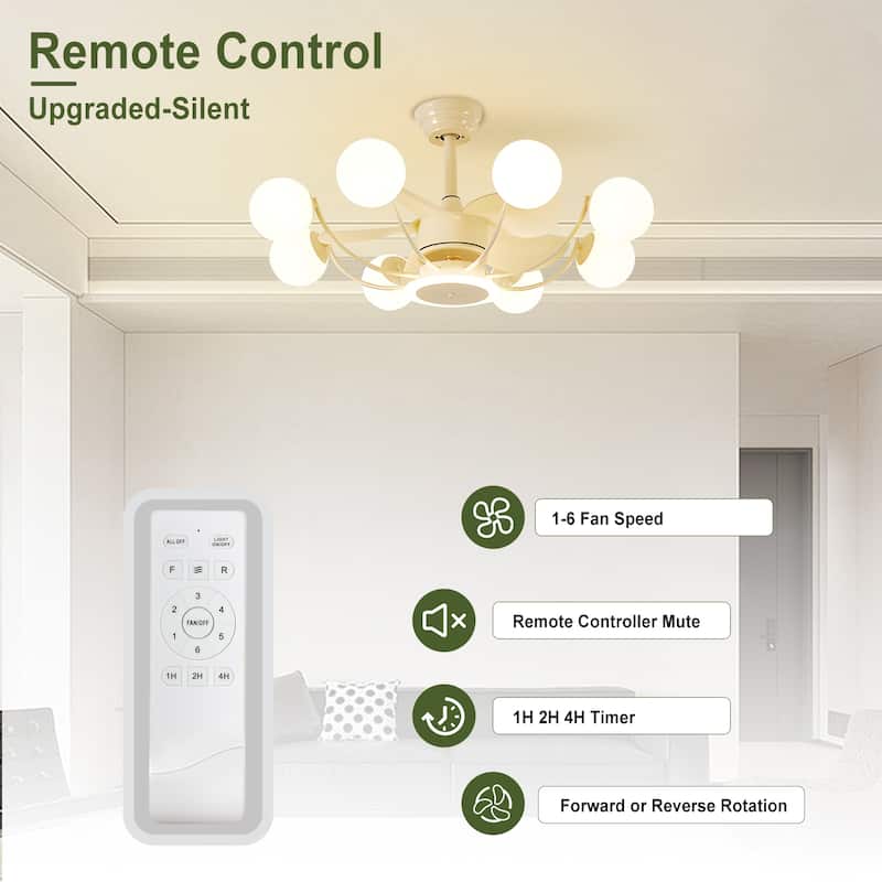 Indoor Black Modern Ceiling Fan with Light, Reversible Fandelier with Bulbs and Remote for Living Room