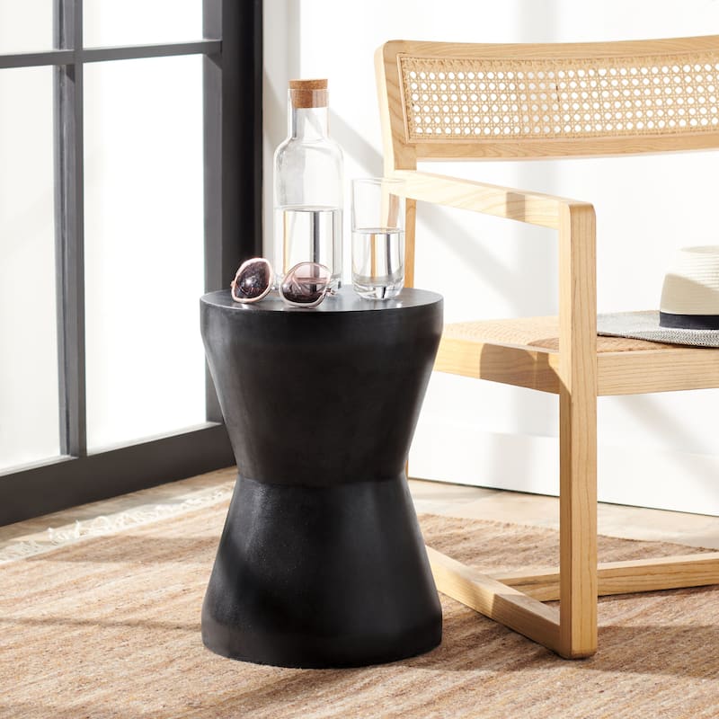 SAFAVIEH Outdoor Cheul Concrete Indoor/Outdoor Accent Table - 12.2" W x 12.2" L x 17.3" H - 12Wx12Dx17H - Black