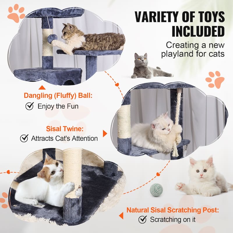 Cat Tree for Indoor Cats, 72" Cat Tower with 2 Cat Condos, Sisal Scratching Post, Hammock, Top Perch, Jumping Platforms