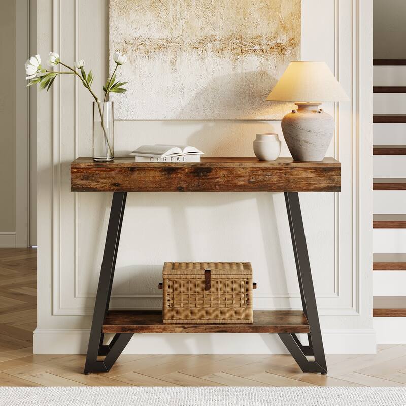40.5 Inches Small Narrow Console Table with 2-Tier Storage Shelf - 40.5" W x 11.81" D x 31.5" H