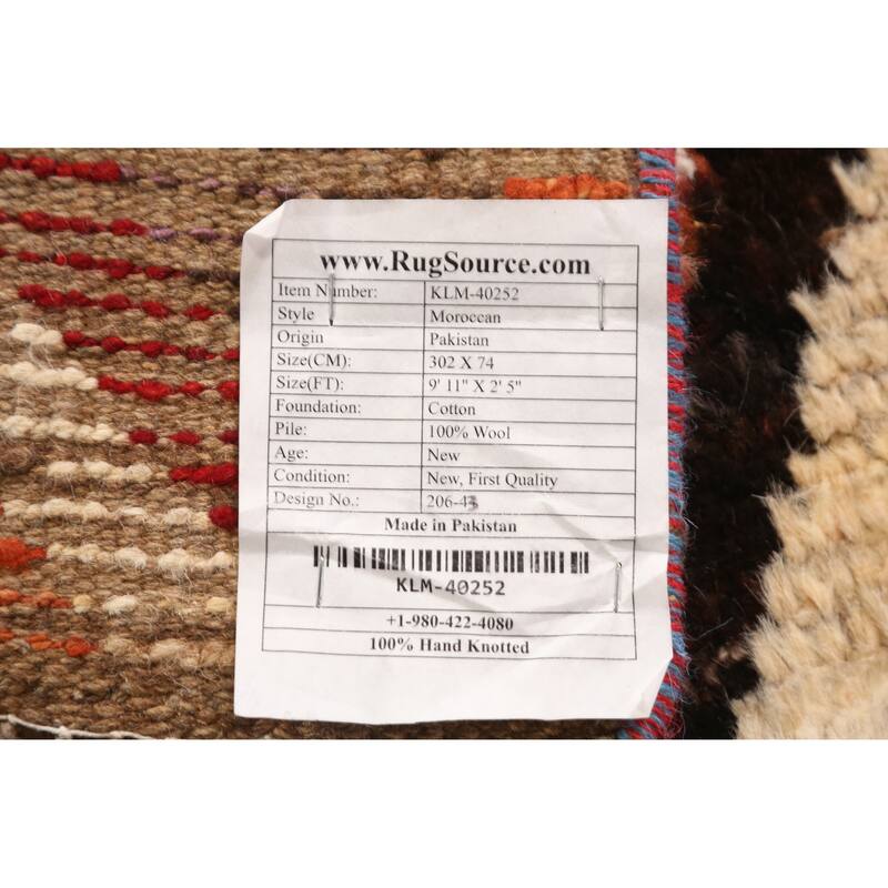 Chevron Style Moroccan Oriental Runner Rug Hand-Knotted Wool Carpet - 2'5" x 9'11"