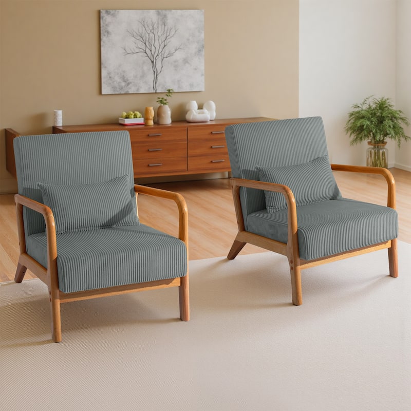Modern Upholstered Accent Chair with Wood Legs Set of 2