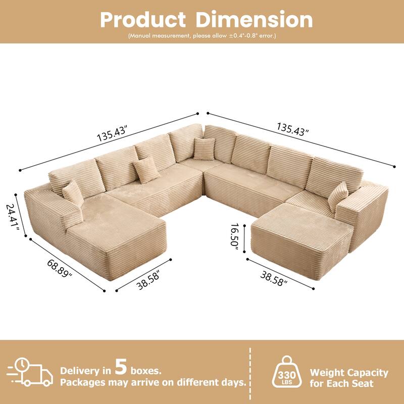 OVIOS 5-Piece Arced Plush Modular Sofa Set