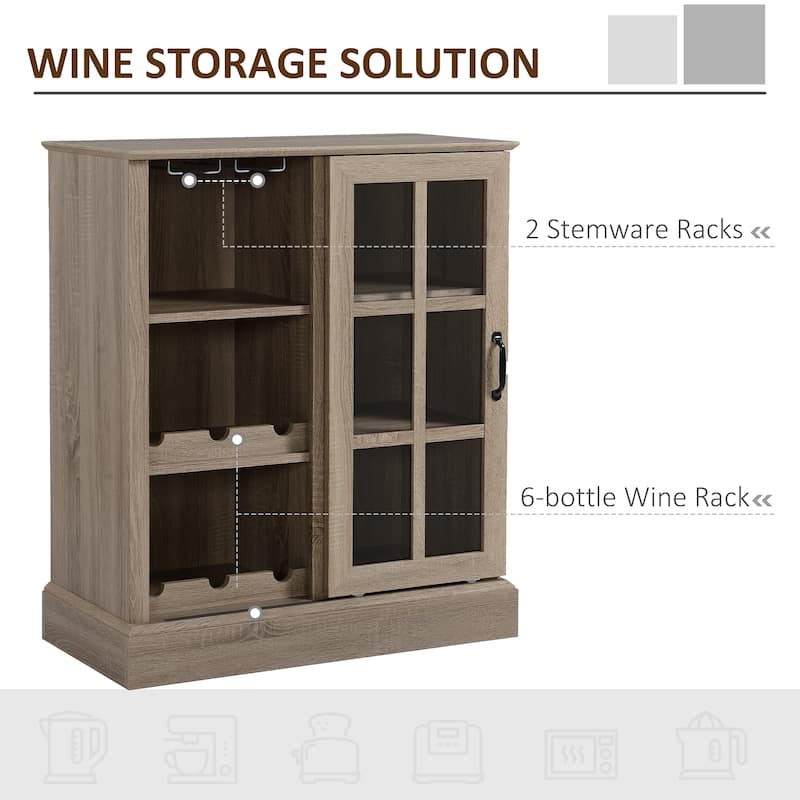 HOMCOM Sideboard with Sliding Glass Door, Bar Cabinet, Buffet Cabinet with 6-bottle Wine Rack and Stemware Racks, Brown