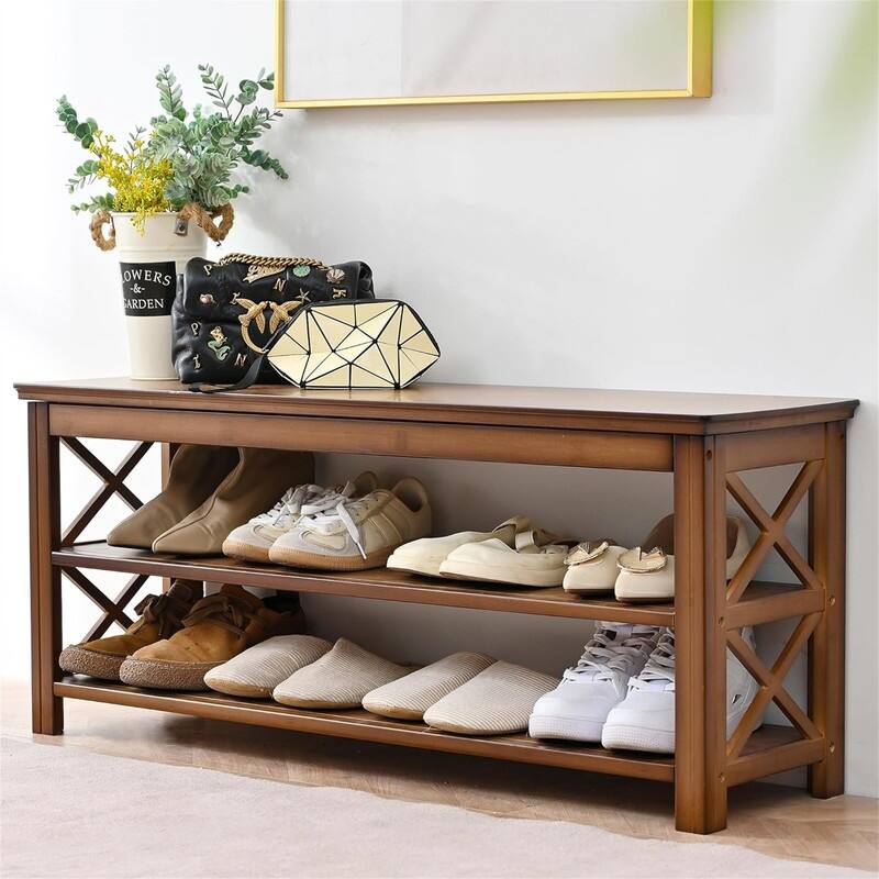 39.4'' Shoe Storage Bench for Entryway - 39.37"D x 11.41"W x 16.53"H - 39.37"D x 11.41"W x 16.53"H - Brown