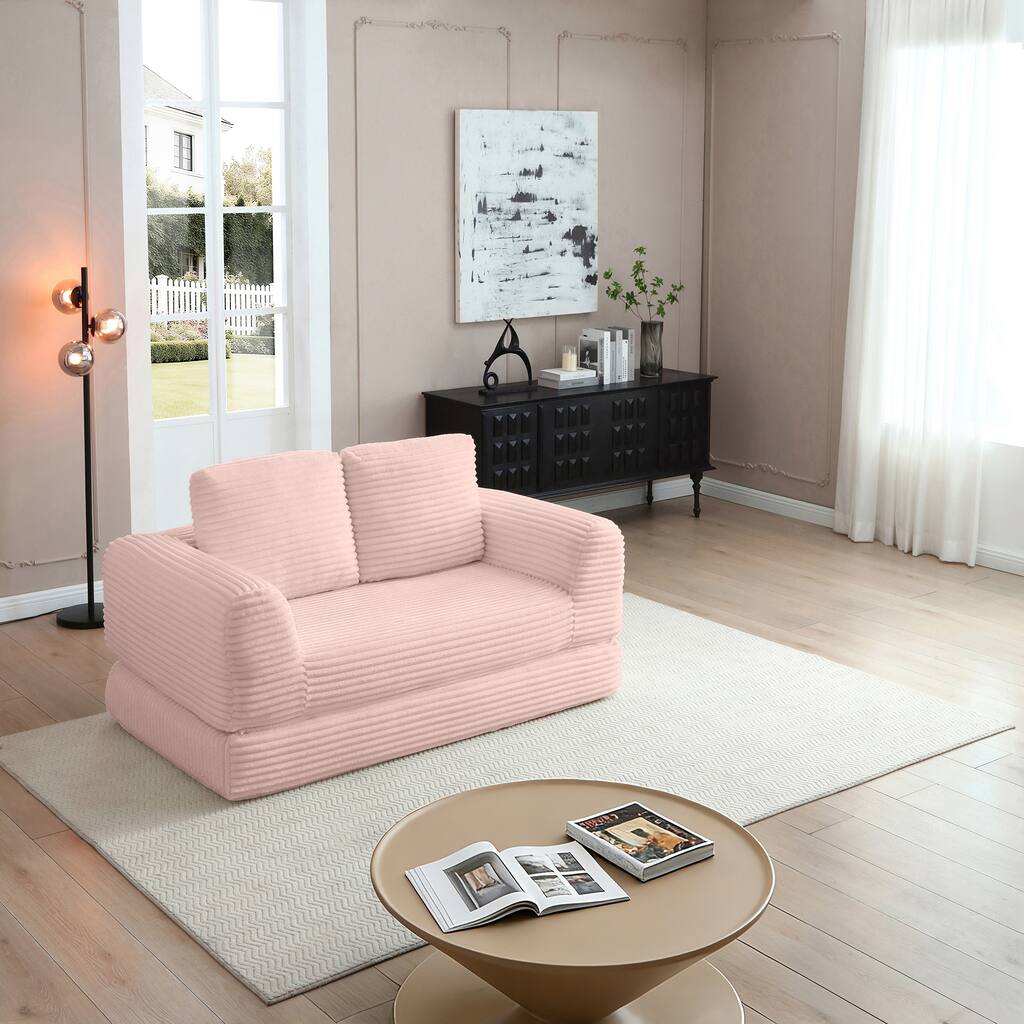 Pink Sofa Bed Sleeper Sofa with 2 Pillows, Upholstered Sofa Couch Loveseat 2-Seater Sofa Couch with Armrests