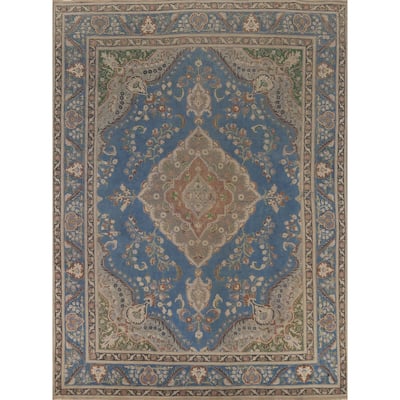 Tabriz Persian Vintage Area Rug Hand-Knotted Geometric Wool Carpet - 9'10"x 12'9"