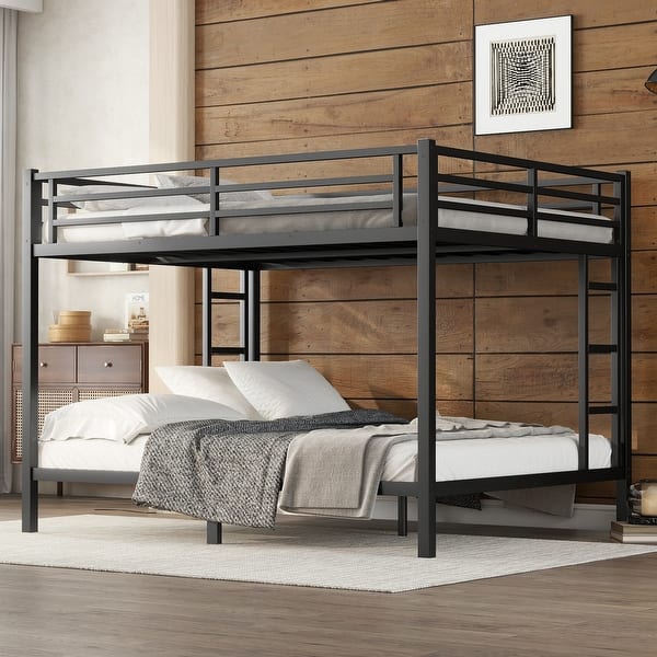 slide 2 of 11, Black Queen over Queen Metal Bunk Bed for Teens and Adults Black