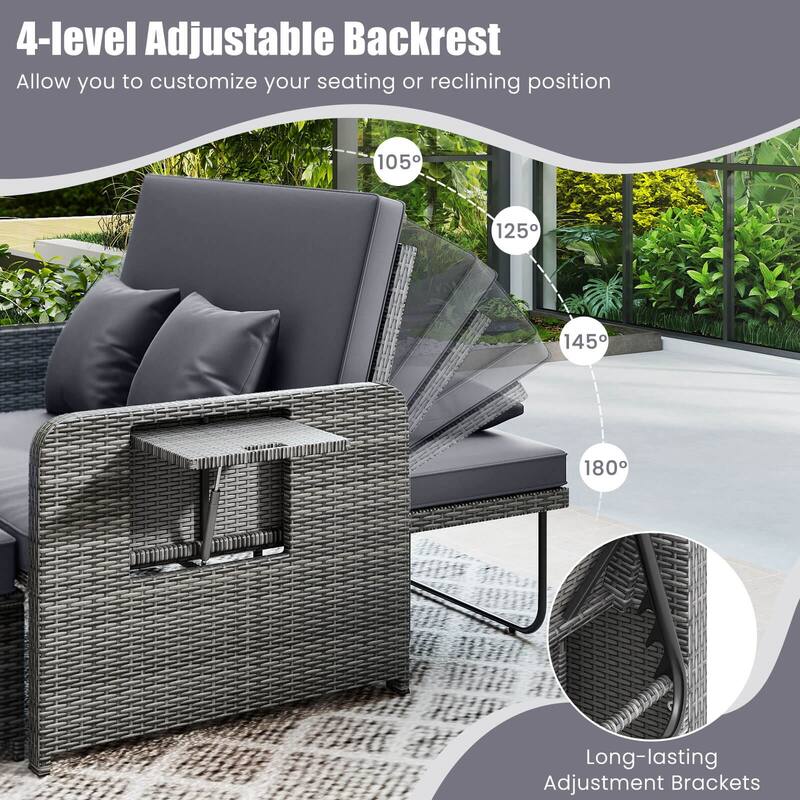 Costway Wicker Loveseat Sofa Set Patio Rattan Daybed with Ottoman & - See Details