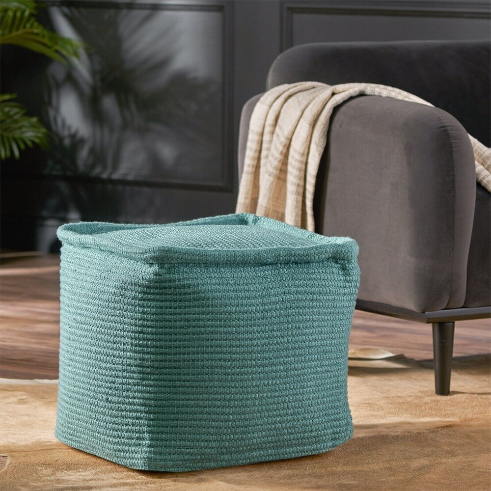 Square Boho Yarn Pouf Ottoman Teal Bed Bath Beyond 39035537