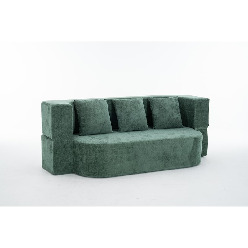 3-Seater Convertible Sofa Bed, Chenille Fabric Sleeper Sofa, High-Density Sponge Daybed, No Assembly Required - Green