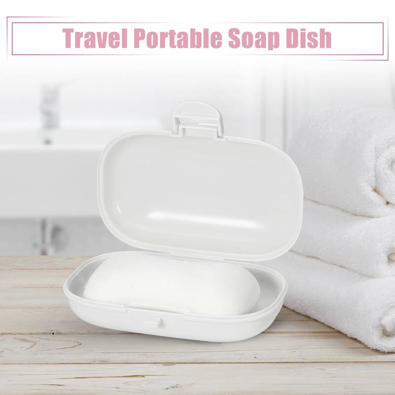 Portable Soap Dish Box Soap Bar Holder for Travel Gym Outdoor with Cover - White