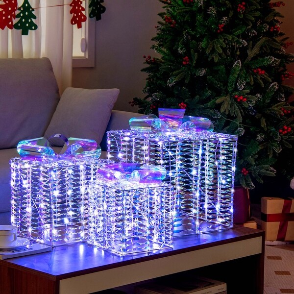 3 pcs Iridescent Christmas Gift Box LED Lighted Present Box