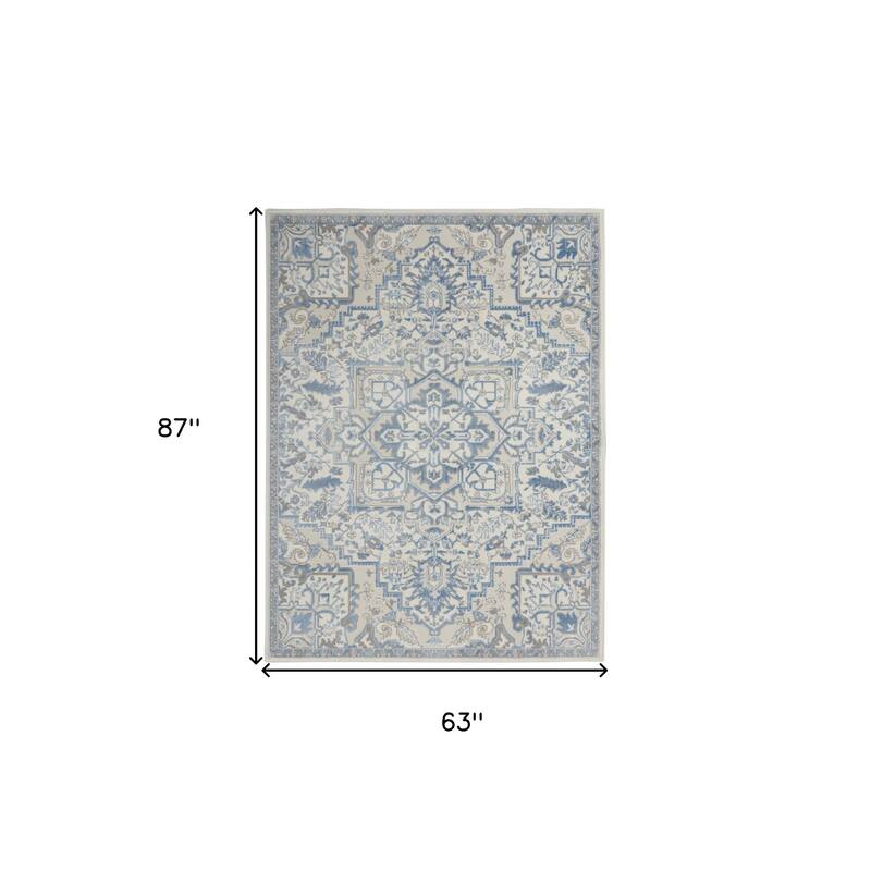 Jive Power Loomed Floral Non Skid Low Pile Area Rug By HomeRoots - 87' X '63' X '0.25