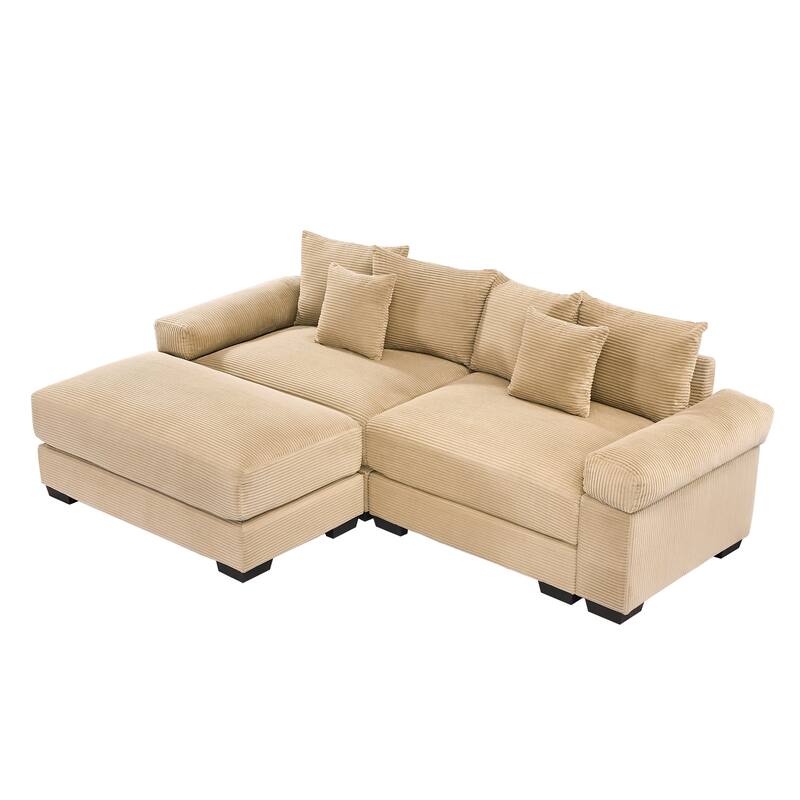 GDFStudio - Corduroy 2-Seater 92" Cloud Modular Sectional Couch with Ottoman