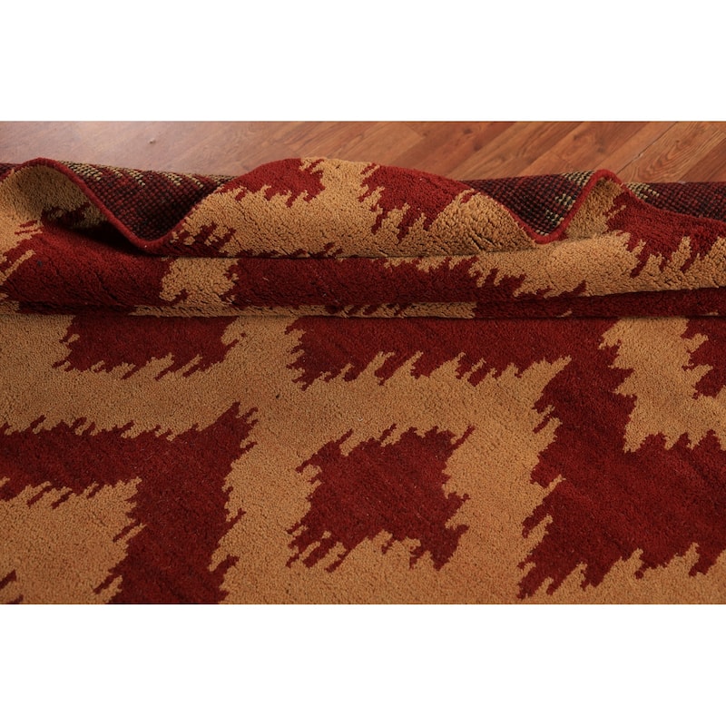 Hand Knotted Oriental 100% Wool Carpet Modern Geometric Red Moroccan Area Rug - 9' 7'' X 7' 11''