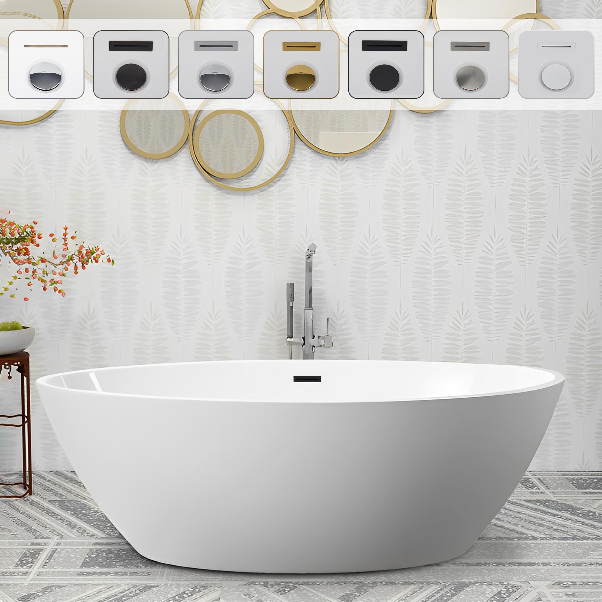 Vanity Art 69" Freestanding Acrylic Soaking Bathtub with Slotted Overflow & Pop-up Drain