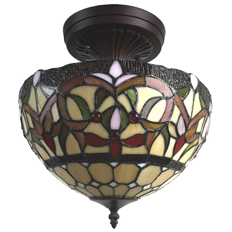 Tiffany Style Stained Glass Semi-flush Pendant Lamp from Amora Lighting