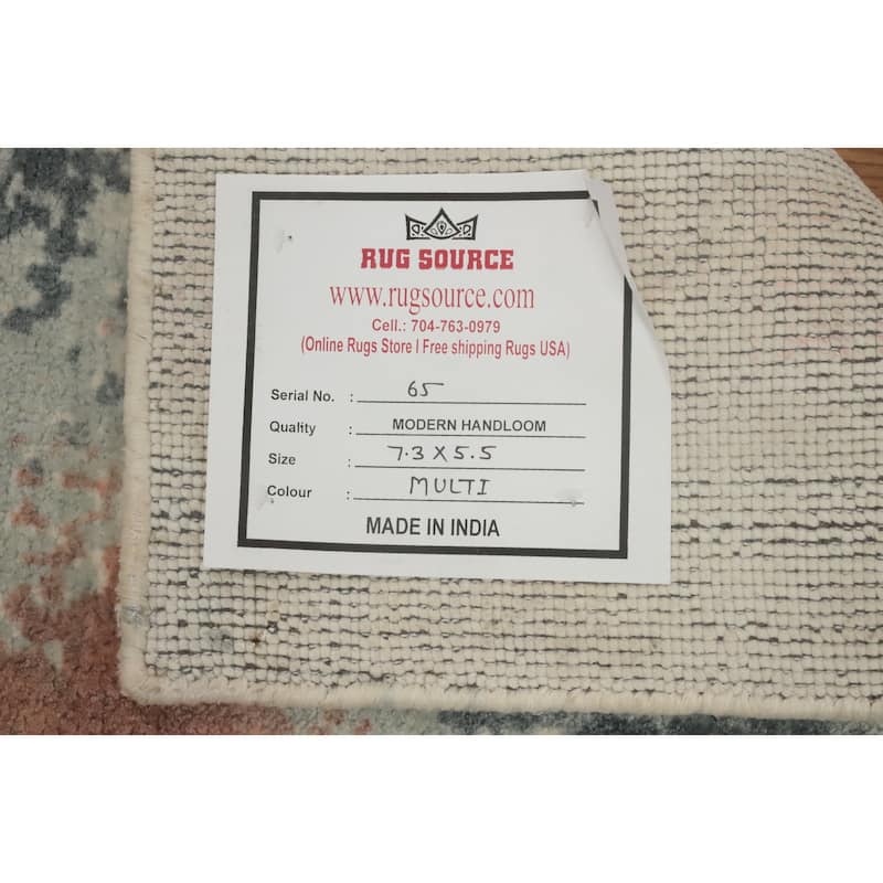 Hand-knotted Modern Silk Beige Abstract Oriental Area Rug - 7' 3'' X 5' 5''