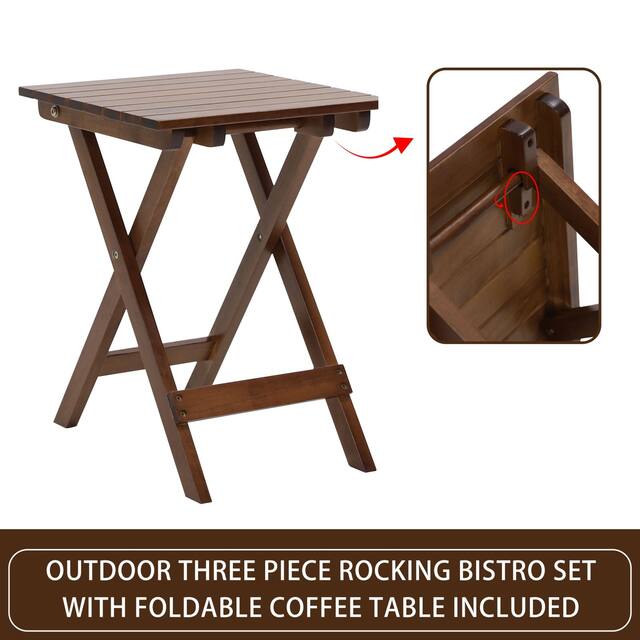 VEIKOUS Wood 3-piece Outdoor Rocking Chair and Folding Table Set