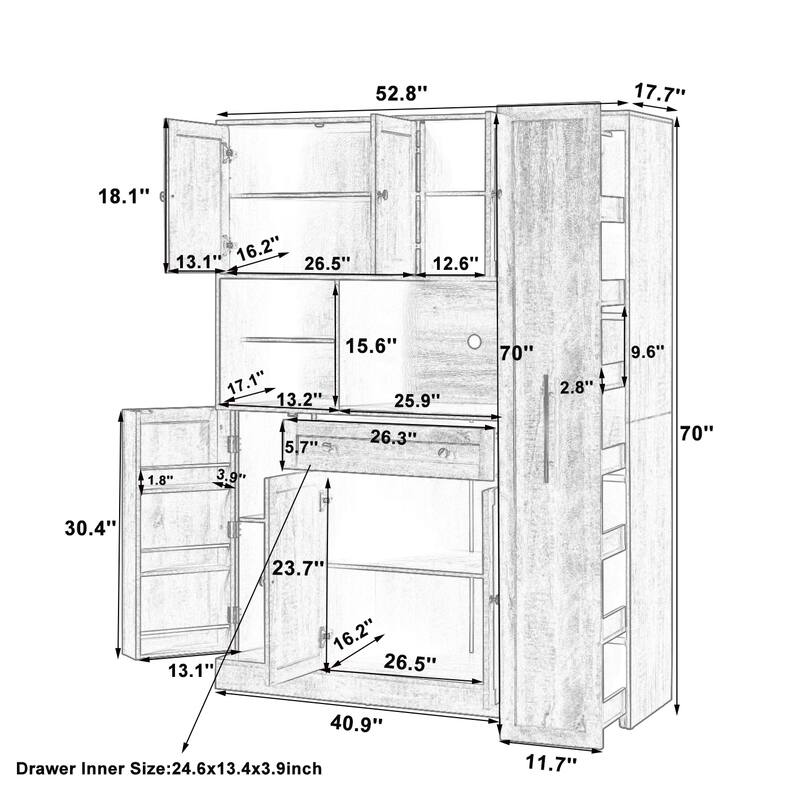 Traditional 52.8x17.7x70inch Freestanding Buffet with Hutch