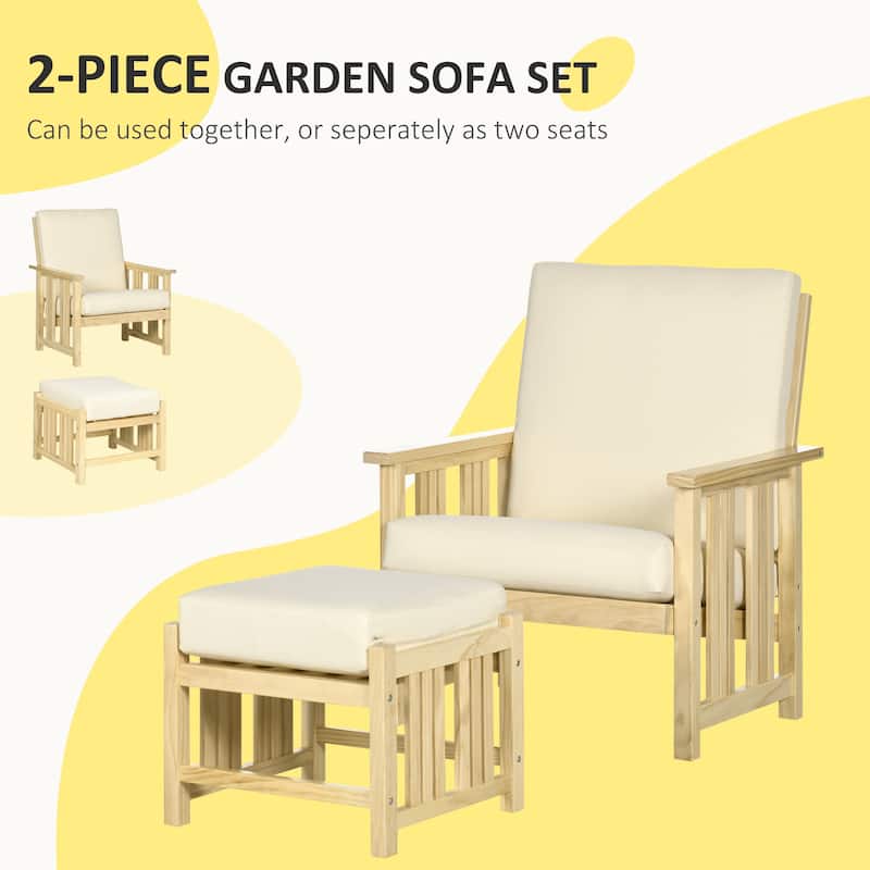 2 Piece Cushioned Outdoor Sofa Chair with Footrest - Natural