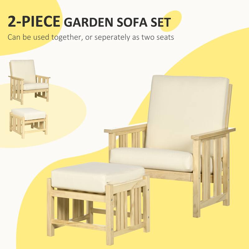 2-Piece Porch Furniture Set,Patio Cushioned Chair with Ottoman, Sofa Chair with Footrest