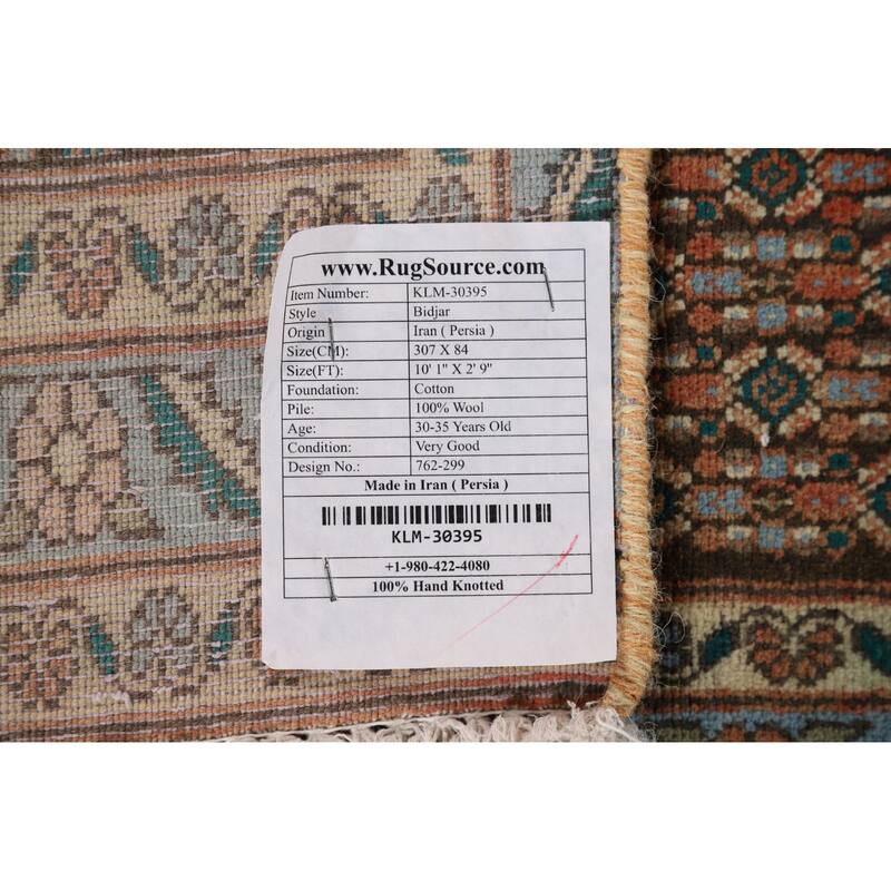Geometric Bidjar Vintage Persian Runner Rug Handmade Wool Carpet - 2'9" x 10'1"