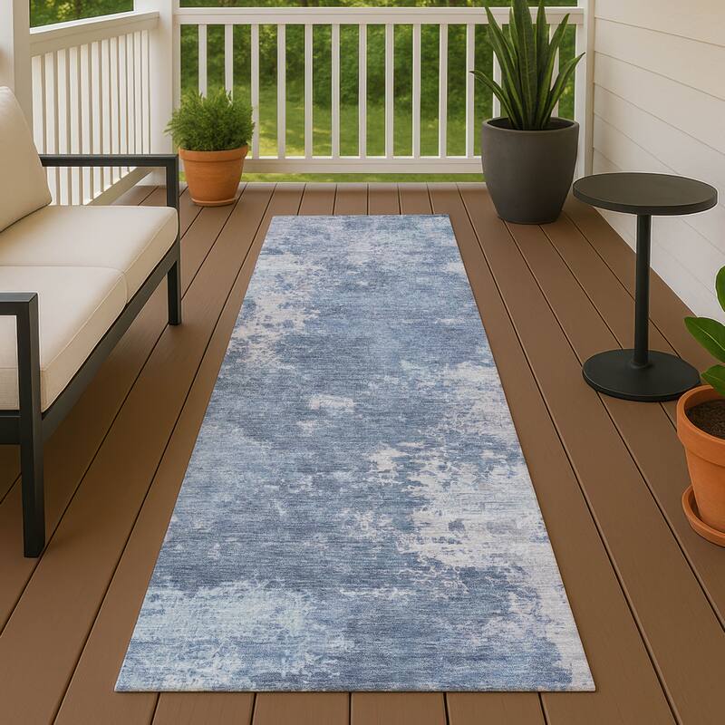 Machine Washable Indoor/ Outdoor Chic Modern Chantille Rug - Blue - 2'3" x 7'6"