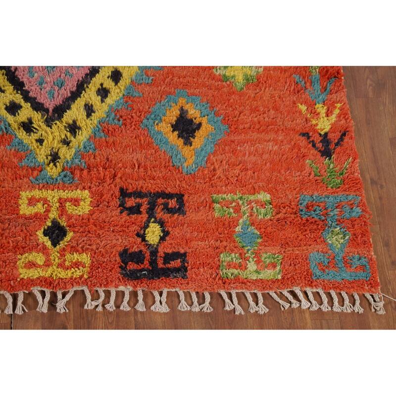 Orange Moroccan Oriental Area Rug Handmade Wool Carpet - 6'1" x 9'6"