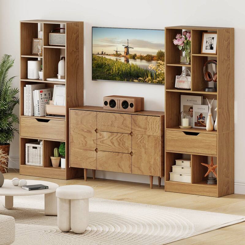 Costway 1 PCS 51” Tall Bookcase with Drawer 7 Open Cubes Anti-toppling - See Details