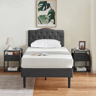 Taomika 3-pieces Height Adjustable Upholstered Bed and Modern Tempered Glass Nightstands Set