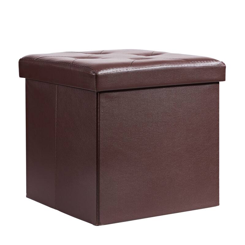 VECELO Folding Storage Ottoman, Bedroom Storage Bench, Versatile Footrest Footstool Tufted Faux Leather Chest for Living Room