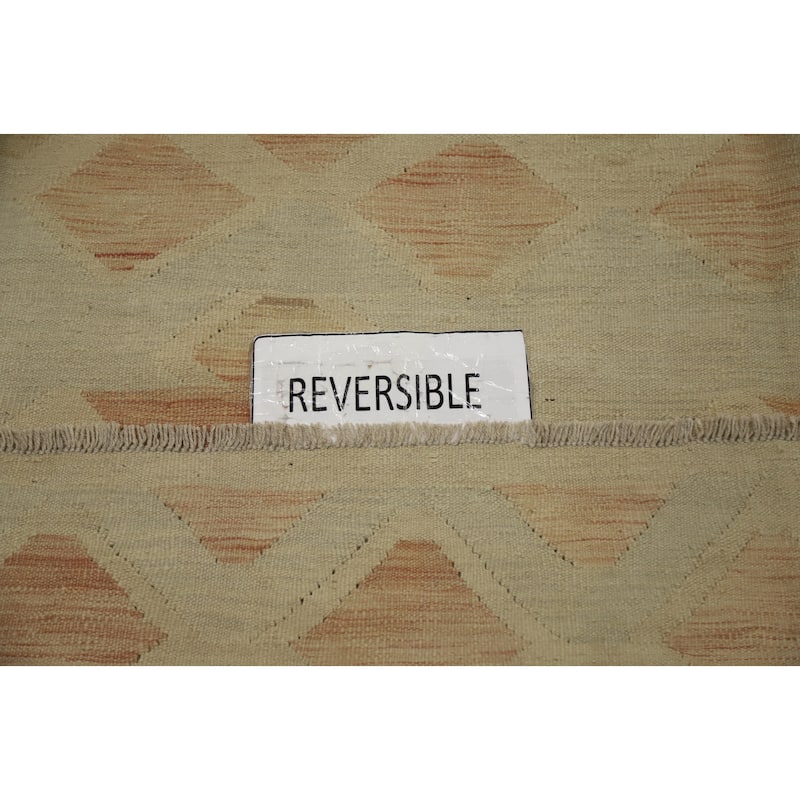 Hand Woven Oriental 100% Wool Carpet Southwestern Tribal Beige & Ivories Kilim Area Rug - 12' 9'' X 10' 0''