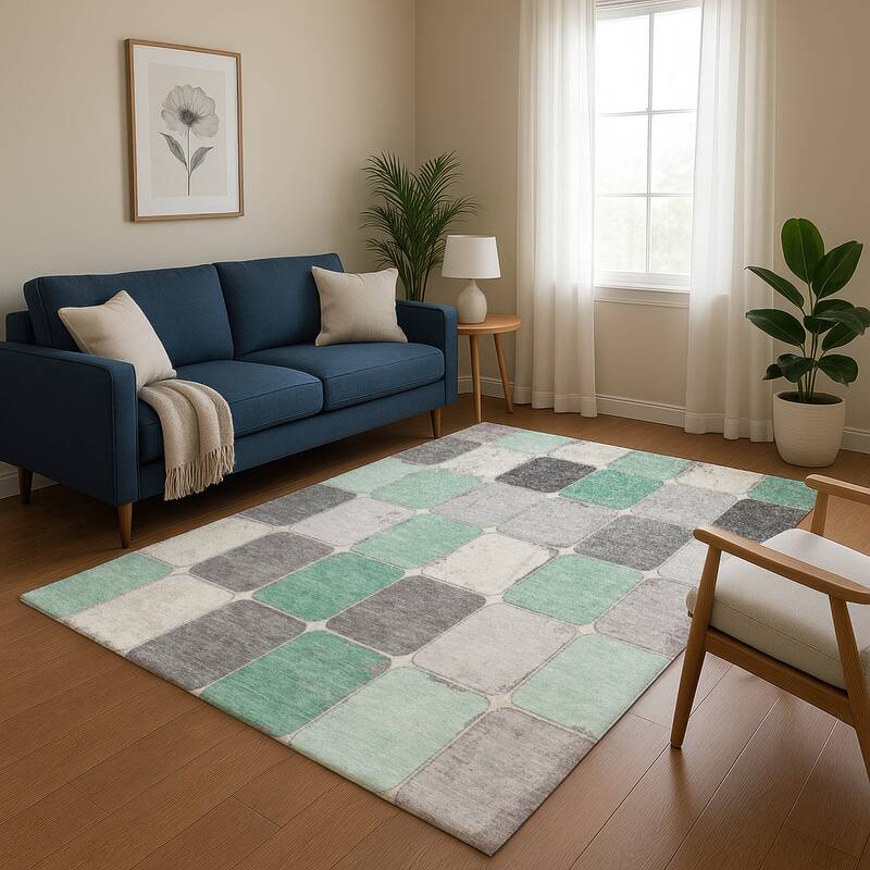 Premium Washable Super Soft Modern Blocks Mayfield Rug - Mint - 2'6" x 3'10"