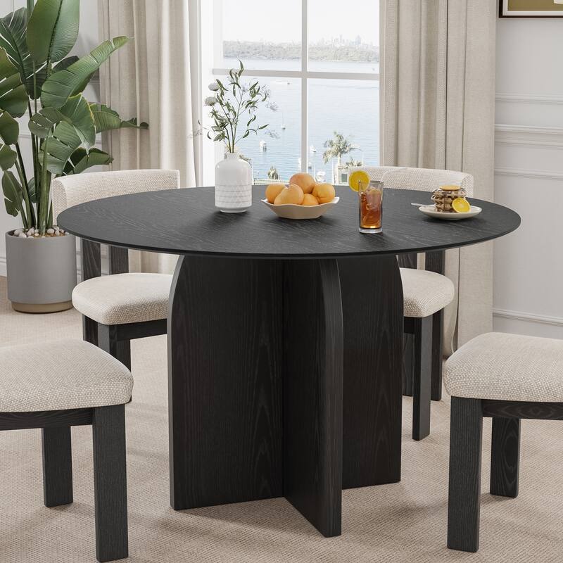 Solid Wood Round Dining Table with Finish and Elegant Arched Legs for Modern Dining Rooms & Kitchens