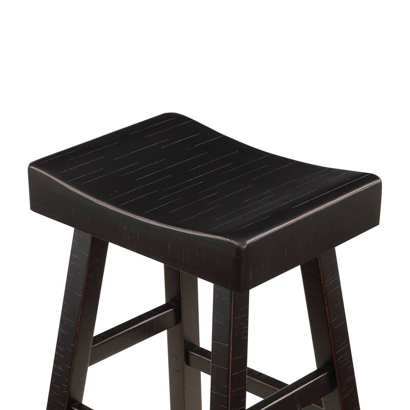 Transitional 4-Piece Pub Height Set, Table and Bar Stools Black and Brown Finish Solid Rubberwood Furniture
