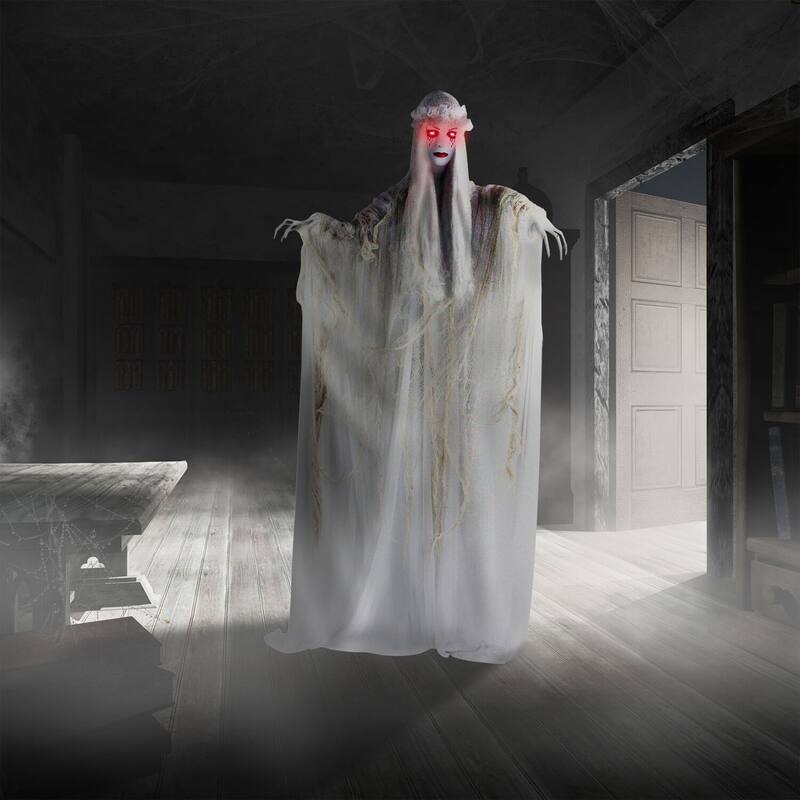 Haunted Hill Farm Life-Size Animatronic Ghost Bride with Lights and Sound, Indoor or Covered Outdoor Halloween Decoration