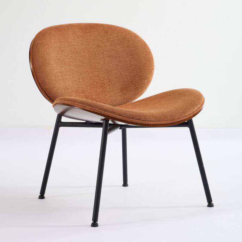 Roomfitters Mid-Century Modern Shell Chair, PU Leather Accent Lounge Chair with Walnut Wood Finish and Metal Legs