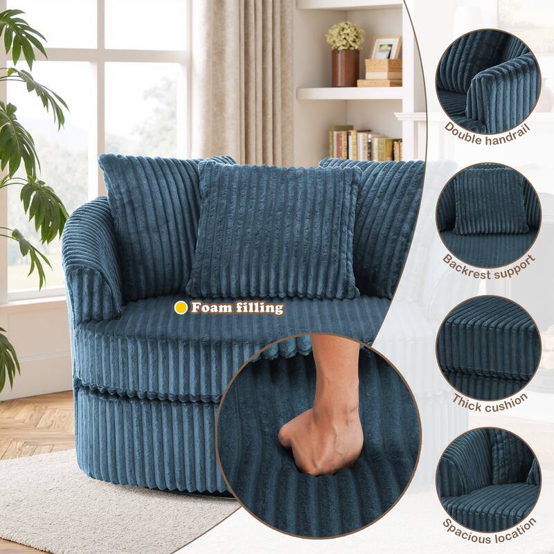 2 Set Oversized 43" W Plush Corduroy Swivel Barrel Chair with Pillows