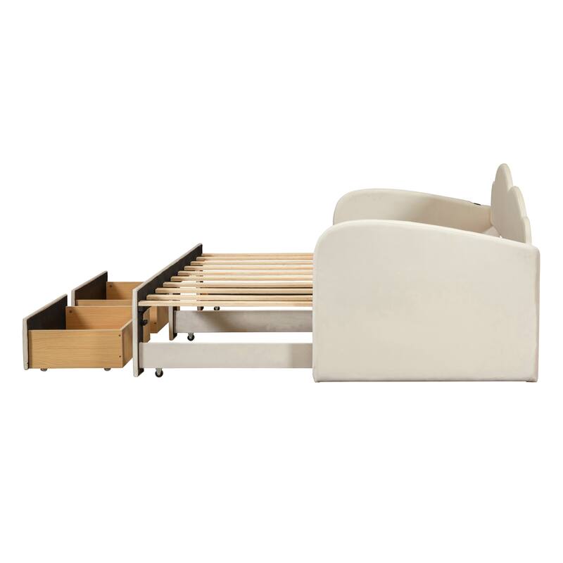 Twin Size Upholstered daybed with Cloud-Shaped Backrest
